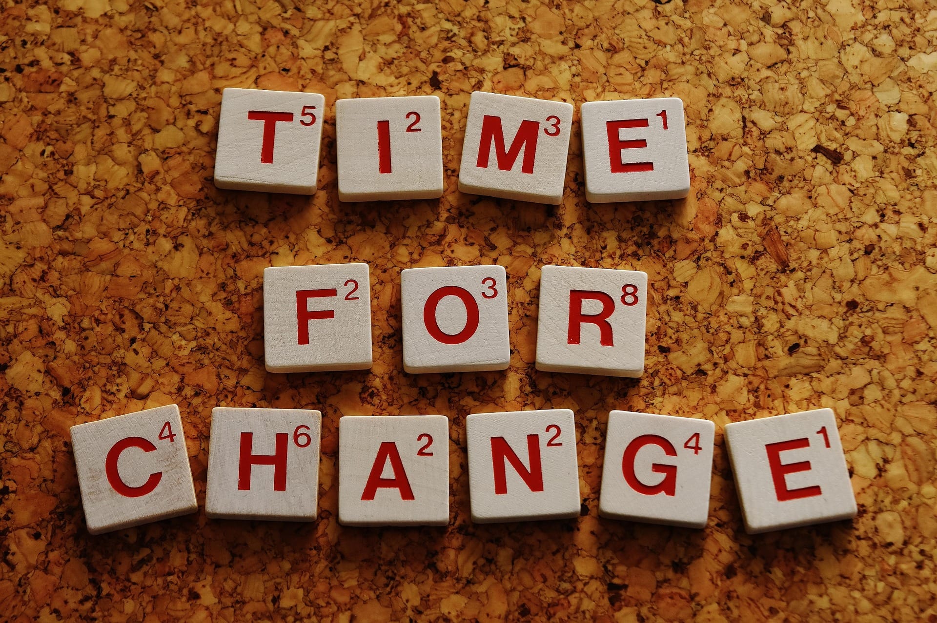 Scrabble tiles spelling out time for change