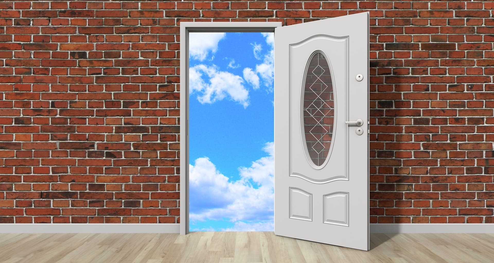A door opening onto open sky